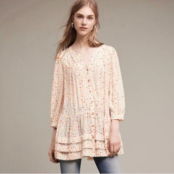 Maeve Paccia Geometric Shapes Button Ruffle Tunic - Picture 1 of 10